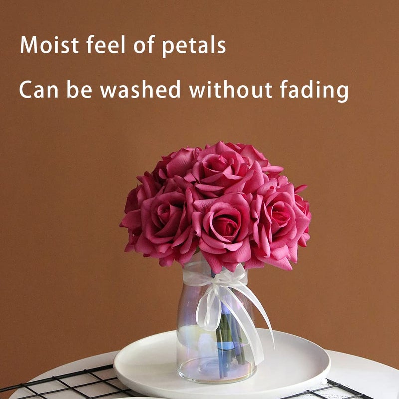DUYONE Artificial Roses Single Stem 10pcs Fake Silk Flower Arrangement Bouquet Real Touch for Home Party Wedding Decoration(Rose red) - Image 2